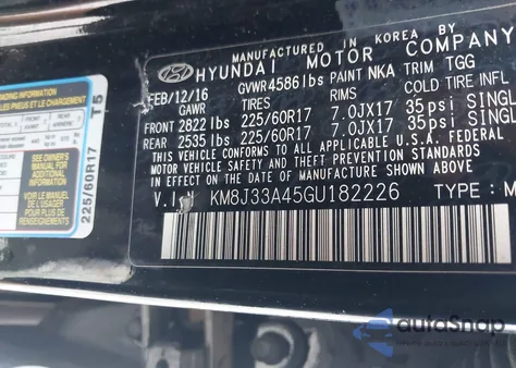 2016 Hyundai Tucson Se z USA, uszkodzony, nr VIN KM8J33A45GU182226